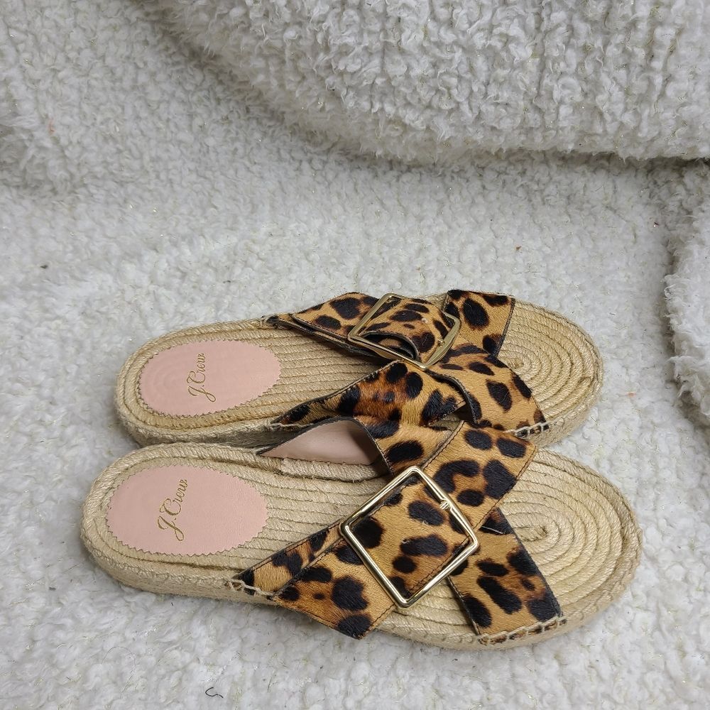 J. Crew Animal Print Espadrilles Slide Sandals sz 8